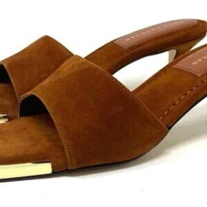 Good American 7. 5 Standout Square Toe Low Heels Sandals Slip On Brown Suede